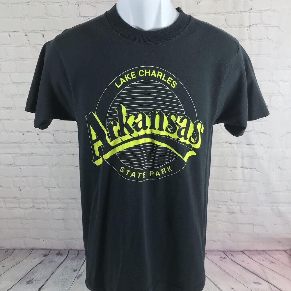 Vtg 80s Shirt Medium Black Lake Charles Arkansas State Park Single Stitch USA